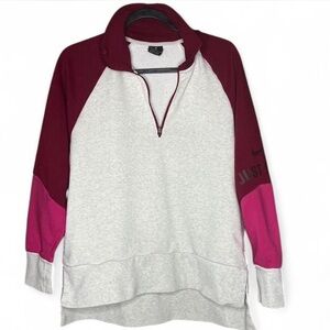 Nike Half Zip Color Block Long Sleeve Womens Medium Dri Fit Mock Neck Gray/Red